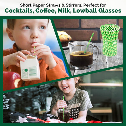 5.75 inch Orange Paper Cocktail Straws, Short Disposable Drinking Straws 500 Counts, Unwrapped - Compostable