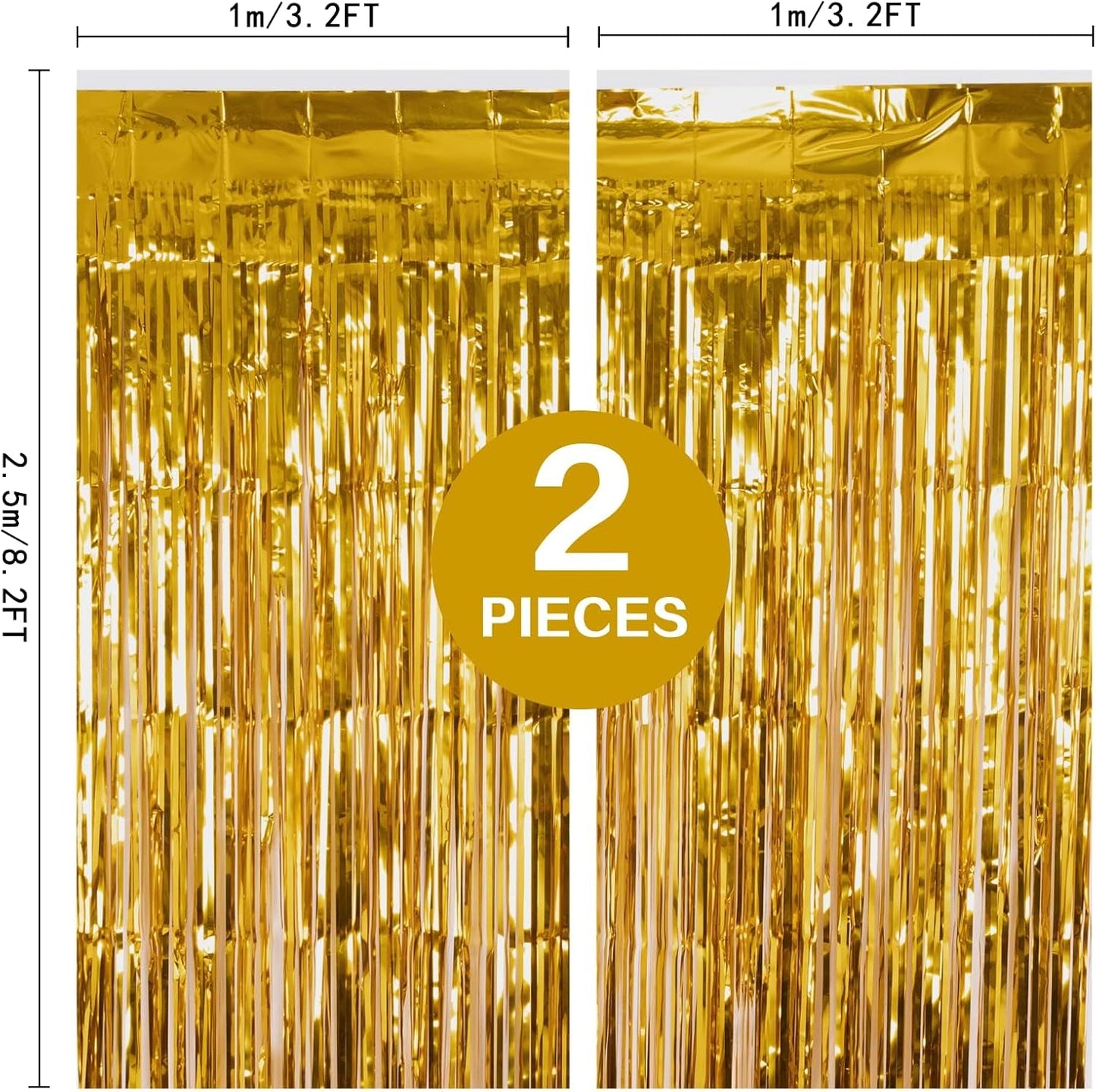 2 Pack 3.2ft x 8.2ft Silver Metallic Tinsel Foil Fringe Curtains, Door Streamer Photo Booth Backdrop for Birthday Graduation Engagement Bridal Shower Bachelorette Baby Shower Party Decorations