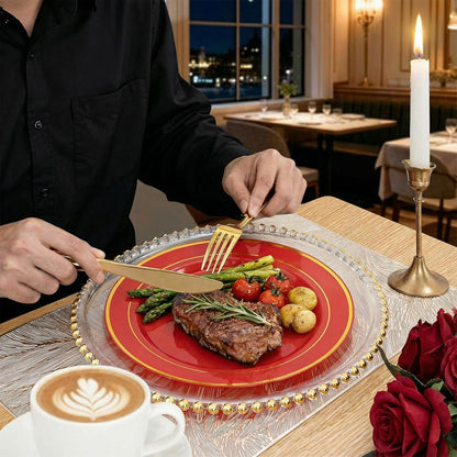 350 Pieces Black and Gold Plastic Plates with Disposable Silverware, Include 50 Dinner Plates 9”, 50 Dessert Plates 6.3”, 50 Black Cups 9 OZ, 50 Pre Rolled Napkins for Wedding Party Graduation