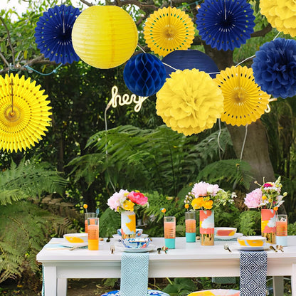 Tissue Paper Pom Poms - 23 PCS Dusty Blue Paper Flowers Pom Pom Kit Circle Dot Party Banner Hanging Swirl Party Decorations for Wedding Birthday Baby Shower Bridal Shower Tea Party