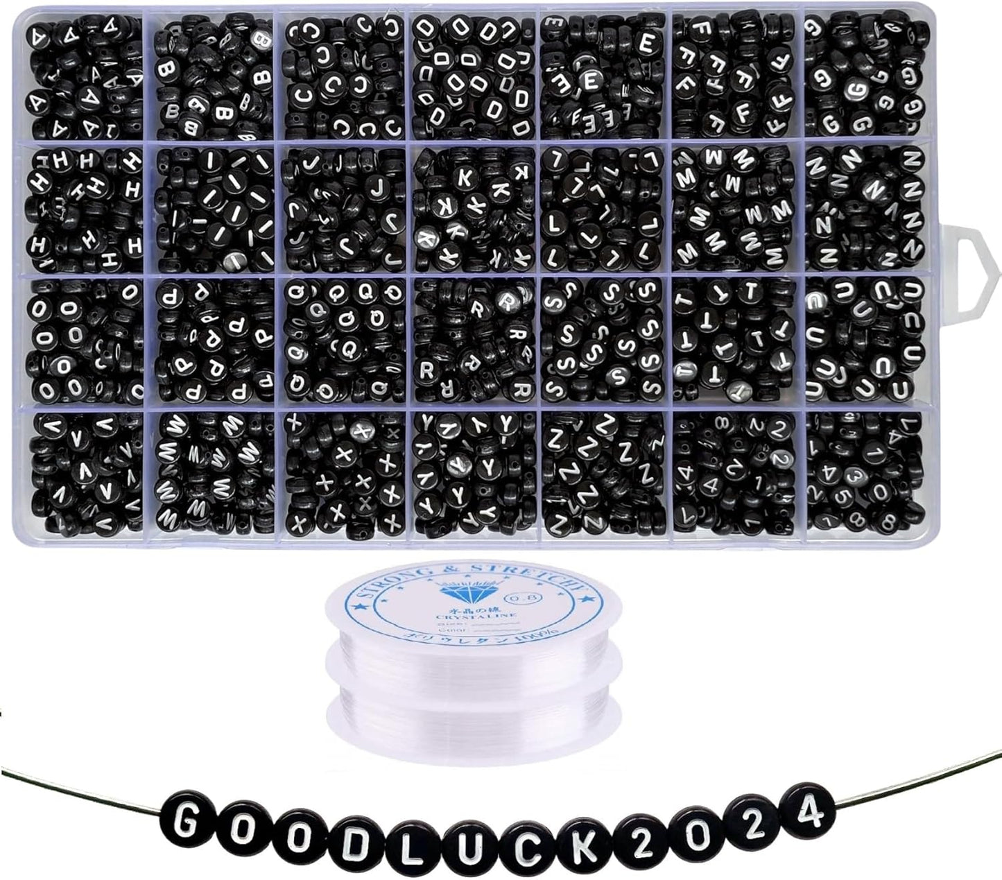 Amaney 1400pcs Glow Letter Beads, Heart Beads Whit Elastic Beading Cord,4x7mm Round Acrylic Alphabet Beads for Friend Bracelet Jewelry Making