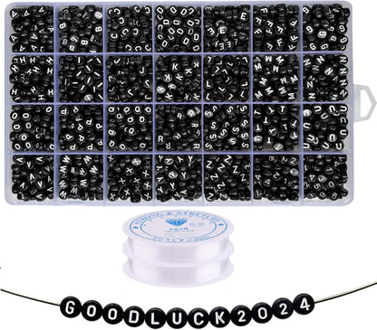 Amaney 1400pcs Glow Letter Beads, Heart Beads Whit Elastic Beading Cord,4x7mm Round Acrylic Alphabet Beads for Friend Bracelet Jewelry Making