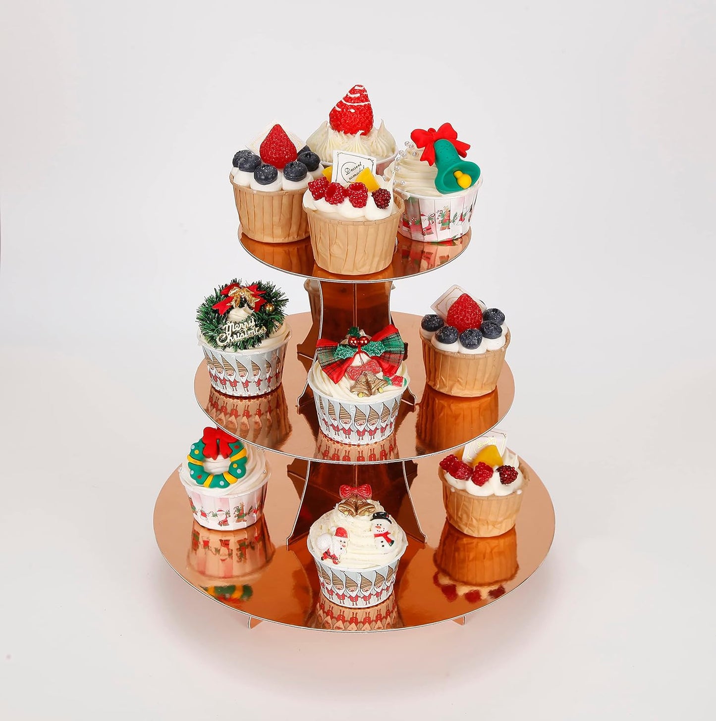 YLDW Cupcake Stand, 3-Tier Cupcake Stand Display, Cardboard Cup Cake Tower Stand, Disposable Dessert Stand for Birthday Tea Party Baby Shower Treat Decorations, Pink