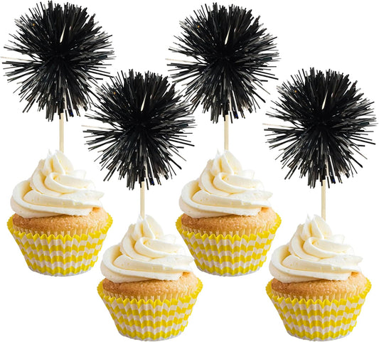 Gyufise 30Pcs Foil Firework Cupcake Toppers Happy Birthday Cake Toppers Sparkle Tinsel Flower Drink Stirrers Cocktail Food Fruit Toothpicks for Valentine's Day Party Supplies Gold - Colors A