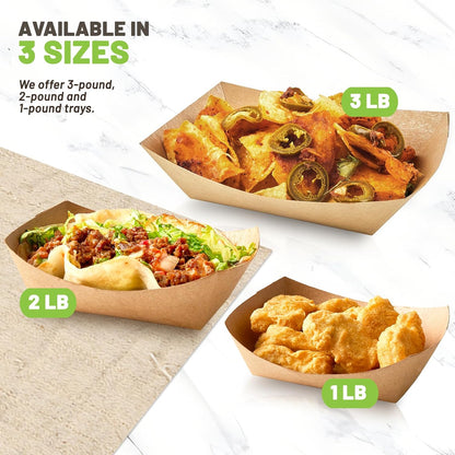 ZORRITA 3 Lb Paper Food Trays - 50 Pack Disposable Nacho Trays, Kraft Paper Food Boats Taco Holders Party Serving Baskets for Hot Dogs Snacks Tacos Fries
