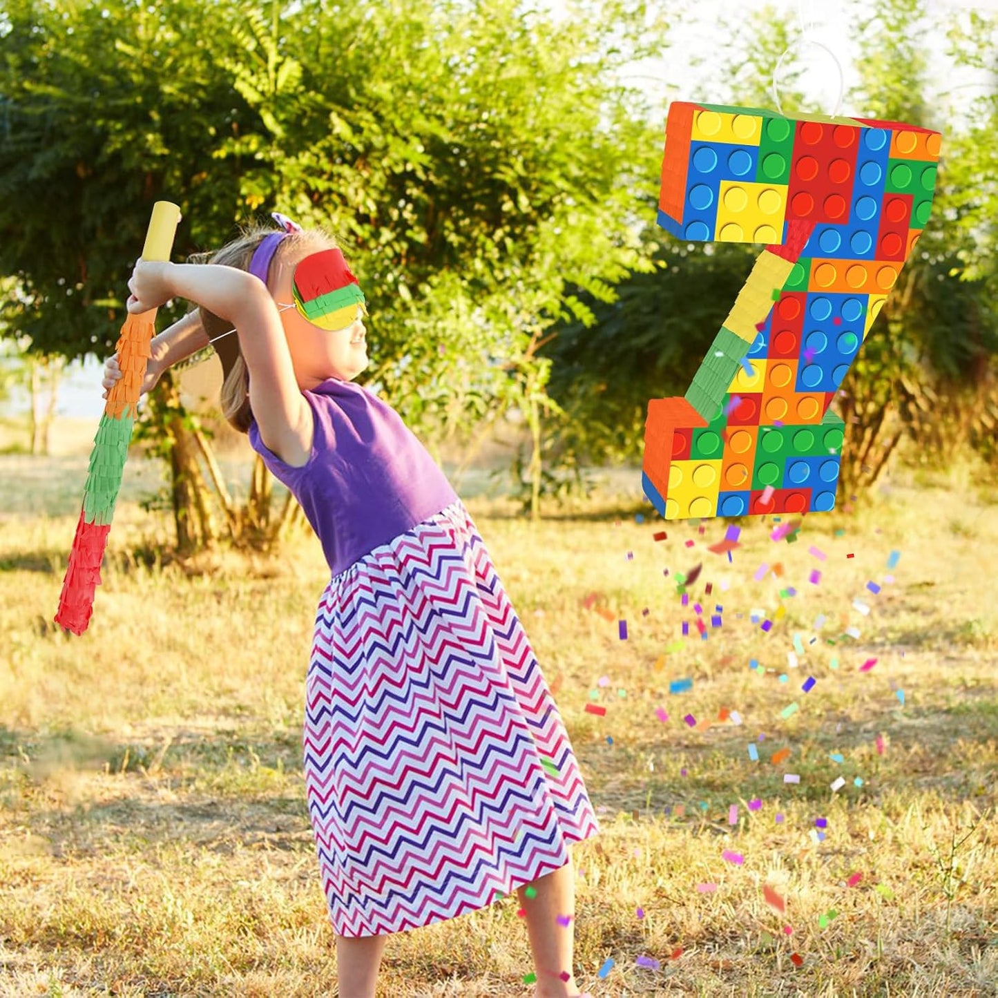 Hooqict Mexican Pinata with Blindfold and Bat Stick Party Pinata for Fiesta Carnival Cinco de Mayo Decorations Kids Adults Mexican Party Games Birthday Party Supplies