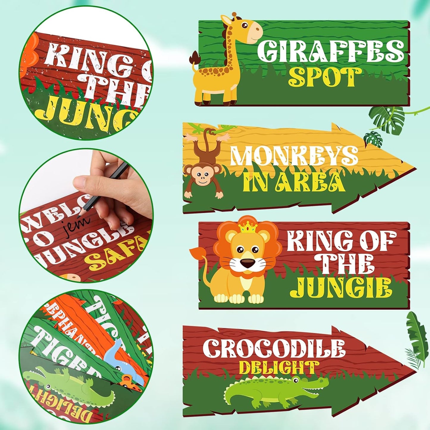 20 Pieces Safari Party Sign Welcome to Jungle Safari Theme Party Decorations Wild Animal Directional Signs for Classroom Zoo Wild Animal Birthday Decoration Supplies