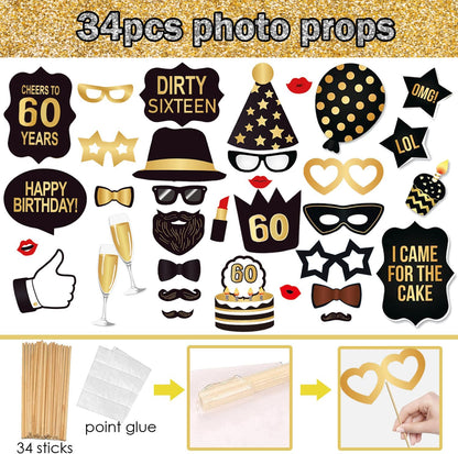 60th Birthday Inflatable Photo Booth Set - Giant Selfie Photo Booth Frame & Props - Black PVC Material - Party Decor