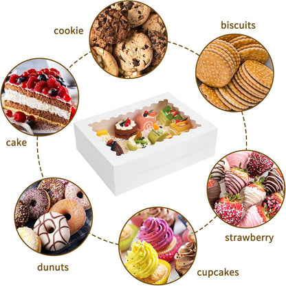 Moretoes 20pcs 14x10x4in Sheet Cake Boxes, White Rectangle Quarter Bakery Boxes with Window, for Cake Pastry Baking Donuts Cupcake Pie Packaging