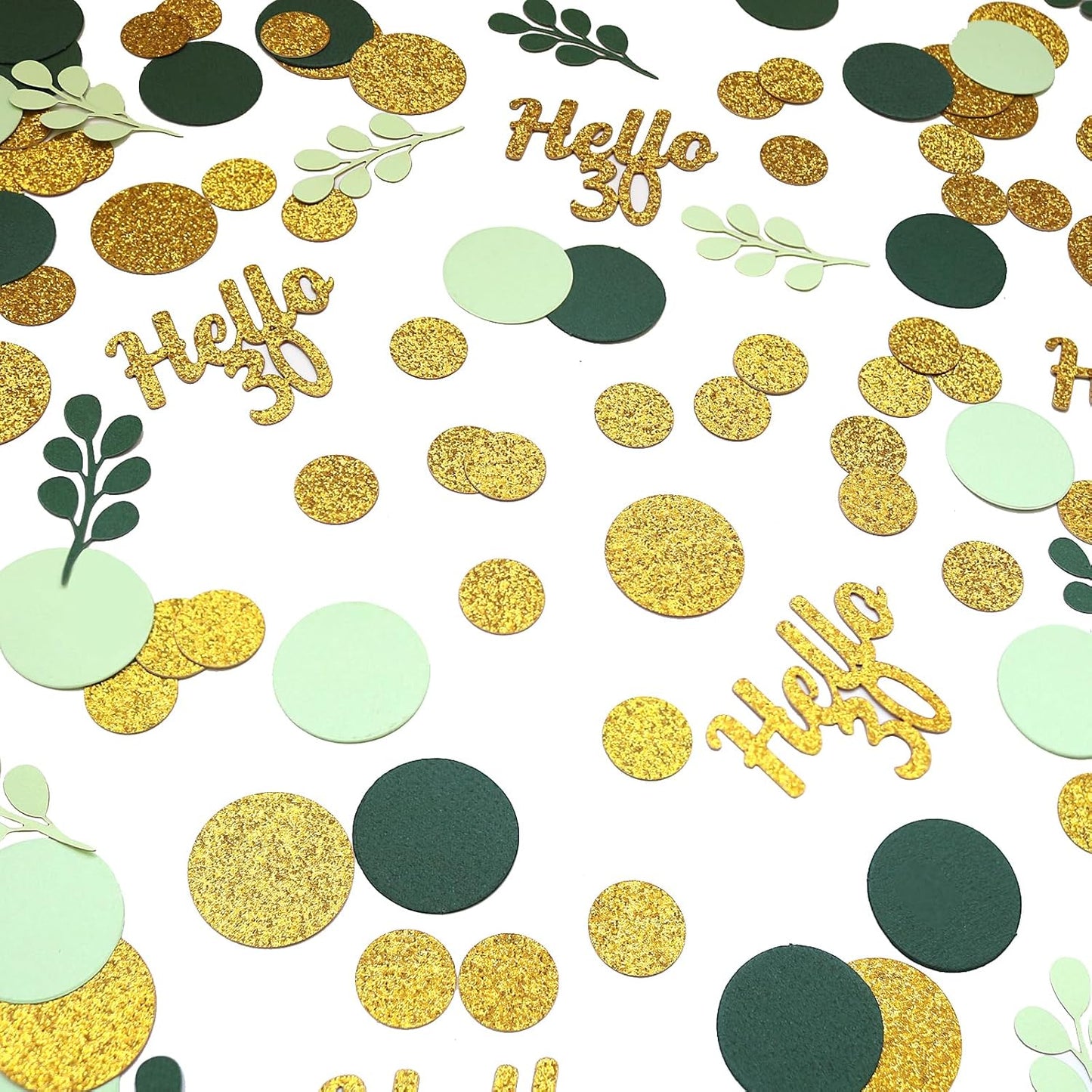300PC Greenery Happy Birthday Confetti for Table Gold Glitter and Sage Green Birthday Party Decorations for Kids/Adult