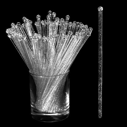 100 Pieces Disposible Plastic Round Top Crystal Swizzle Sticks (Red)