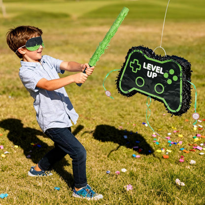 Video Game Piñata, Party Supplies Piñata with Blindfold and Bat Gaming Theme Piñatas for Kids Birthday Party Decorations (Blue)
