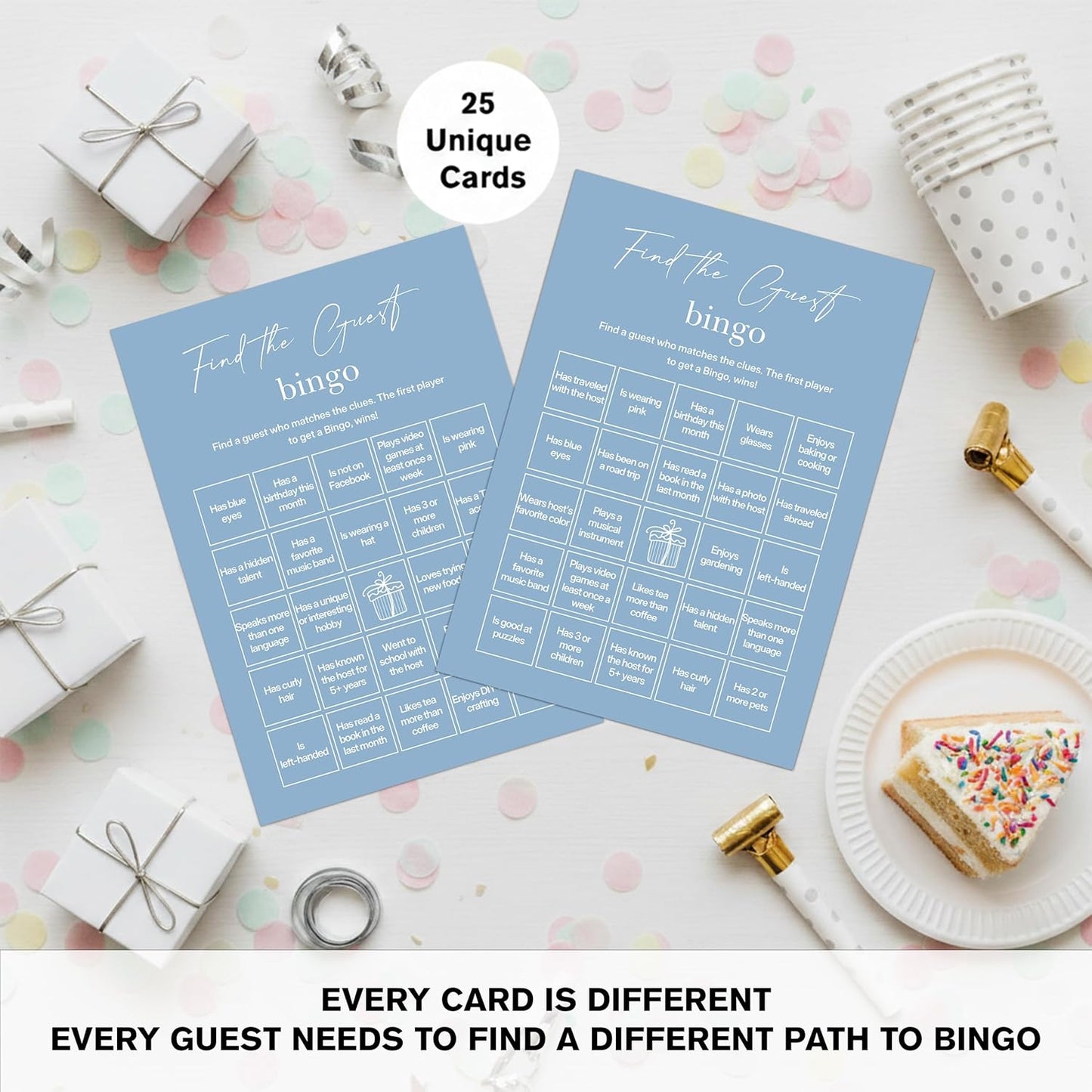 Find The Guest Bingo Cards – 25 Unique Cards, Icebreaker Party Games for Adults, Rustic Blush Pink Mingle Activity for Birthday Parties, Family Reunions, Office Events & Friendsgiving