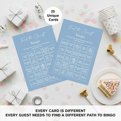 Find The Guest Bingo Cards – 25 Unique Cards, Icebreaker Party Games for Adults, Rustic Blush Pink Mingle Activity for Birthday Parties, Family Reunions, Office Events & Friendsgiving