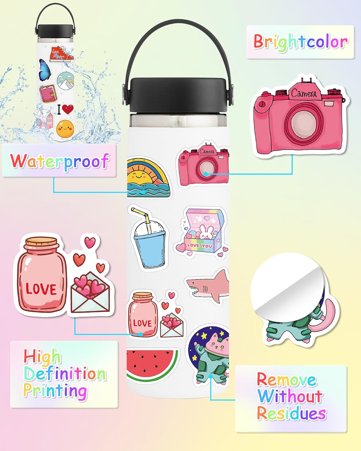 300 Pcs Stickers for Kids, Cute Water Bottle Vinyl Waterproof Laptop Stickers for Students Gifts School Supplies Classroom Teacher Prizes Stocking Stuffers Sticker Pack for Kids Girls Teens