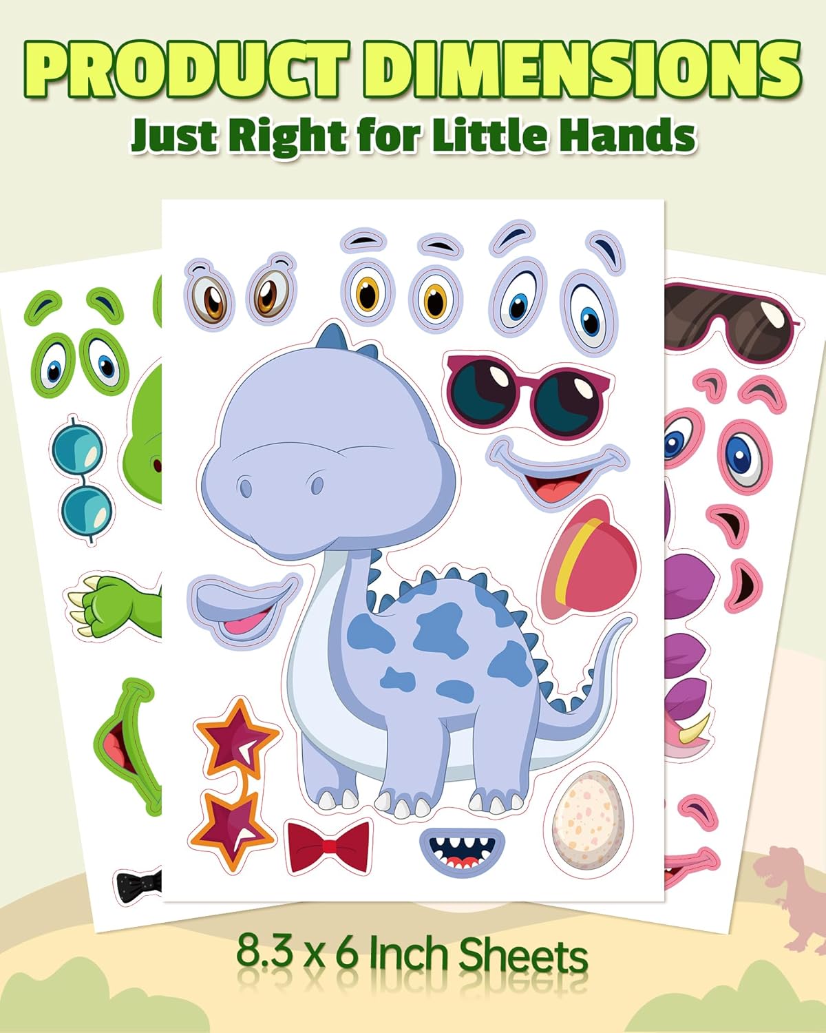 Aowplc 36 Pcs Make-A-Face Sticker Sheets Kids Party Favors Mix and Match Stickers with Dinosaurs, Mermaids, Unicorns, Horses, Farm & Sea Animals for Parties, Birthdays, Classroom Activities & Crafts