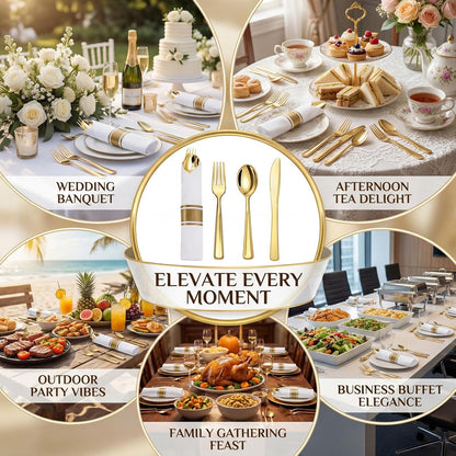Liacere 100 Pack Silver Plastic Silverware-Pre Wrapped cutlery and Napkin-Pre Rolled Silverware Disposable 100 Forks, 100 Knives 100 Spoons, 100 Napkins Plastic Utensils＆Wedding