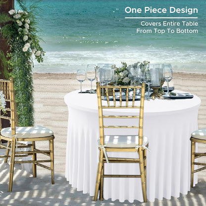 HolidayIdeas 2 Pack Spandex Table Skirt for 6 Ft Rectangle Tables, Black Fitted Stretch Tablecloth 30 x 72 Inch, Wrinkle Resistant Ruffle Design for Wedding Banquets, Trade Shows, Parties