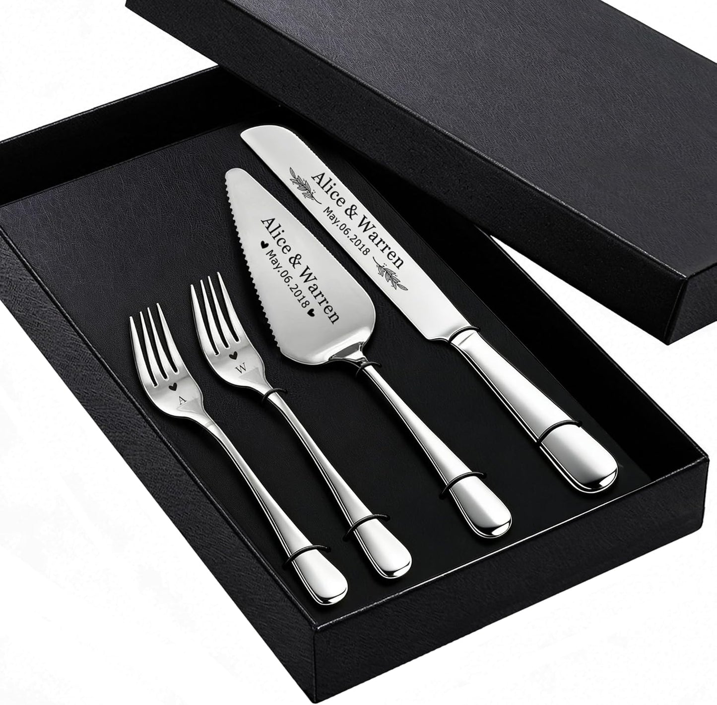 Personalized Wedding Cake Knife and Server Set, Custom Cake Cutting Set for Wedding, Silver Cake Knife Set Stainless Steel, Customized Gifts for Weddings, Engagements, Anniversaries, Birthday(Silver)