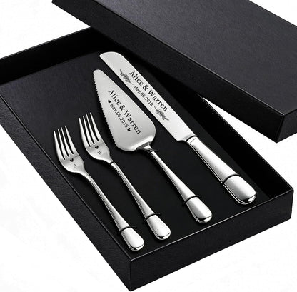 Personalized Wedding Cake Knife and Server Set, Custom Cake Cutting Set for Wedding, Silver Cake Knife Set Stainless Steel, Customized Gifts for Weddings, Engagements, Anniversaries, Birthday(Silver)