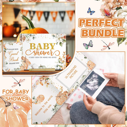 Fuyoooo 27 Pcs Safari Animal Baby Shower Guest Book Set Baby Shower Sign in Guest Floral Book Place Table Cards with Gold Pen Adhesive Photo Corner for Birthday Party