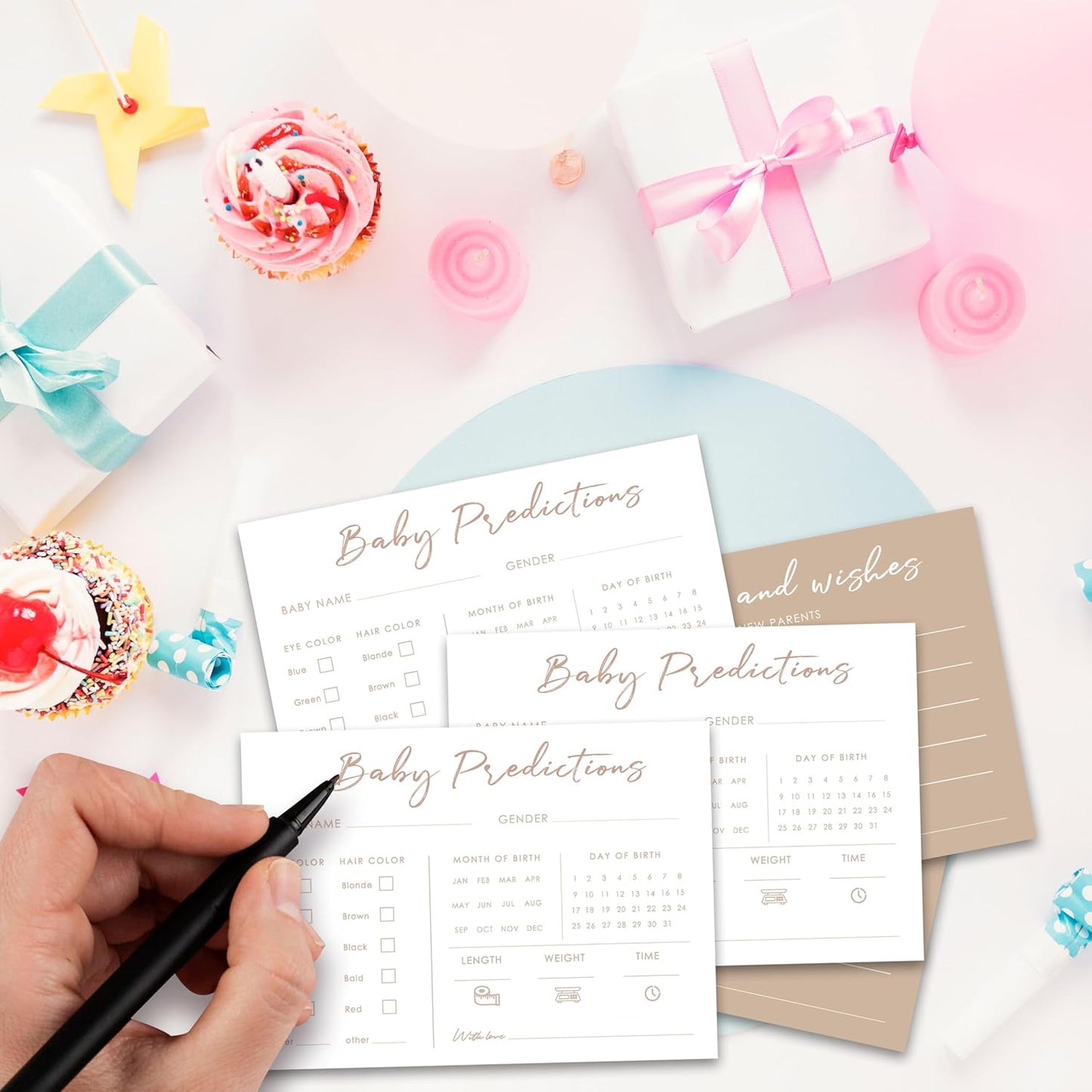 Baby Predictions and Advice Cards, 5" x 7" Pink Baby Shower Predictions Cards, Daily Party Games & Activities Favors for Newparents - G08