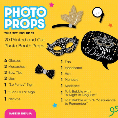 Big Dot of Happiness Prom - Photo Booth Props Kit, Dance Decorations, Photography Accessories, Party Decor- 20 Piece set