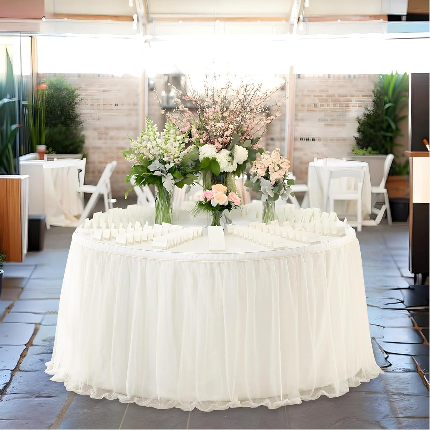 72inch Champagne Gold Tulle Table Skirts for Rectangle Round Tables, Gold Grim Ruffle Tulle Tutu Cloth Table Skirt 6ft for Wedding Birthday Party Cake Dessert Decor(No Top Cover)