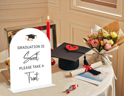 Graduation Guestbook Sign, 6 x 8 Inch White Arch Acrylic Grad Party Sign with Holder, Graduation Party Sign for Class of 2026, Grad Decor, High School College Party Supplies - DL02