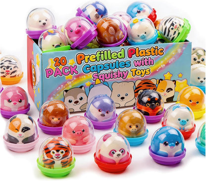 KissFree 20 PACK Slow Rising Squeeze Toys, 2 Inch Plastic Capsules Filled with Animal Squishies, Party Favors for Kids 4-8 8-12, Goodie Bags Stuffers, Birthday Gifts, Classroom Prizes