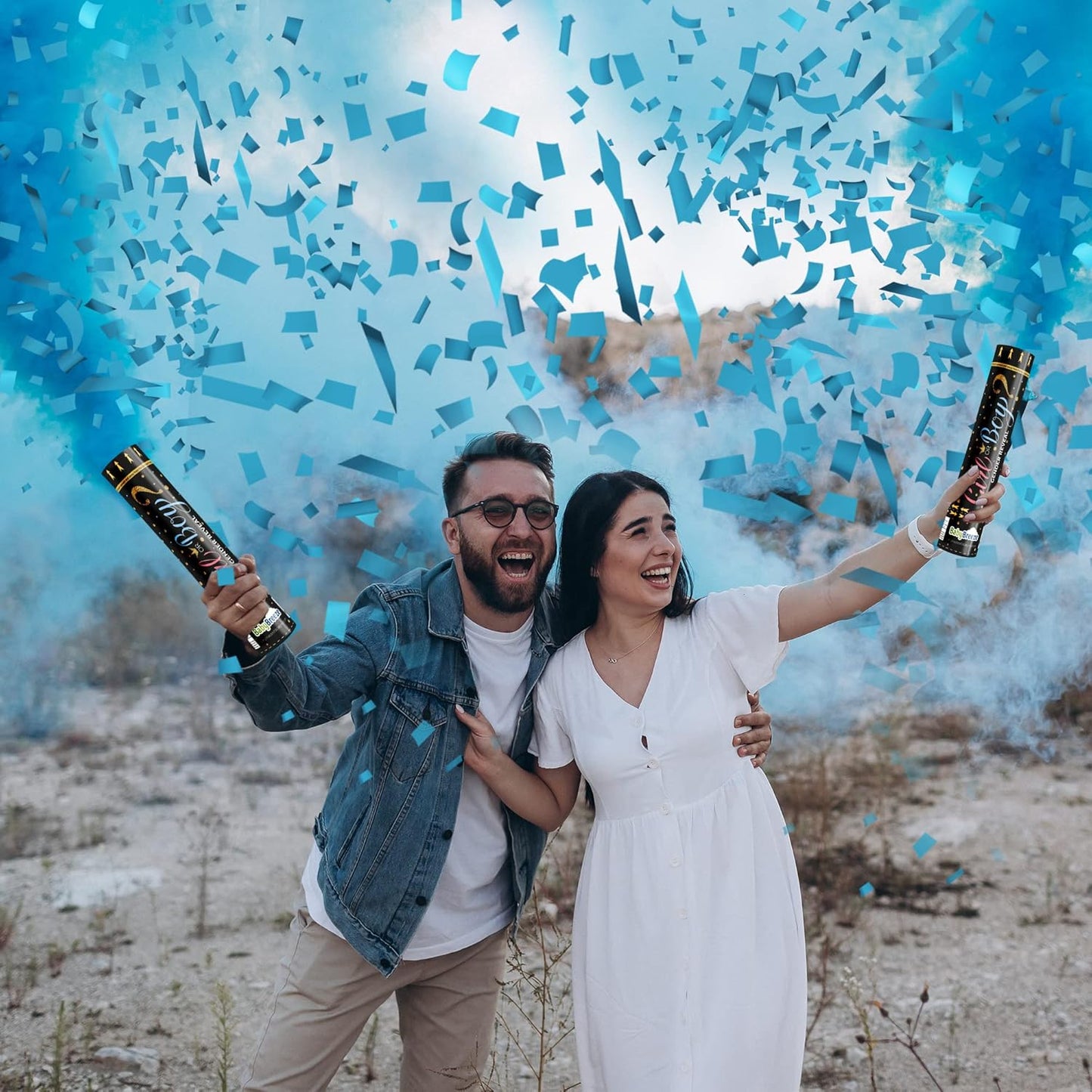 Gender Reveal Confetti Powder Cannon - Biodegradable Blue & Pink Poppers for Baby Shower Party Decorations - He or She What Will it Bee - 2 Pink Sticks