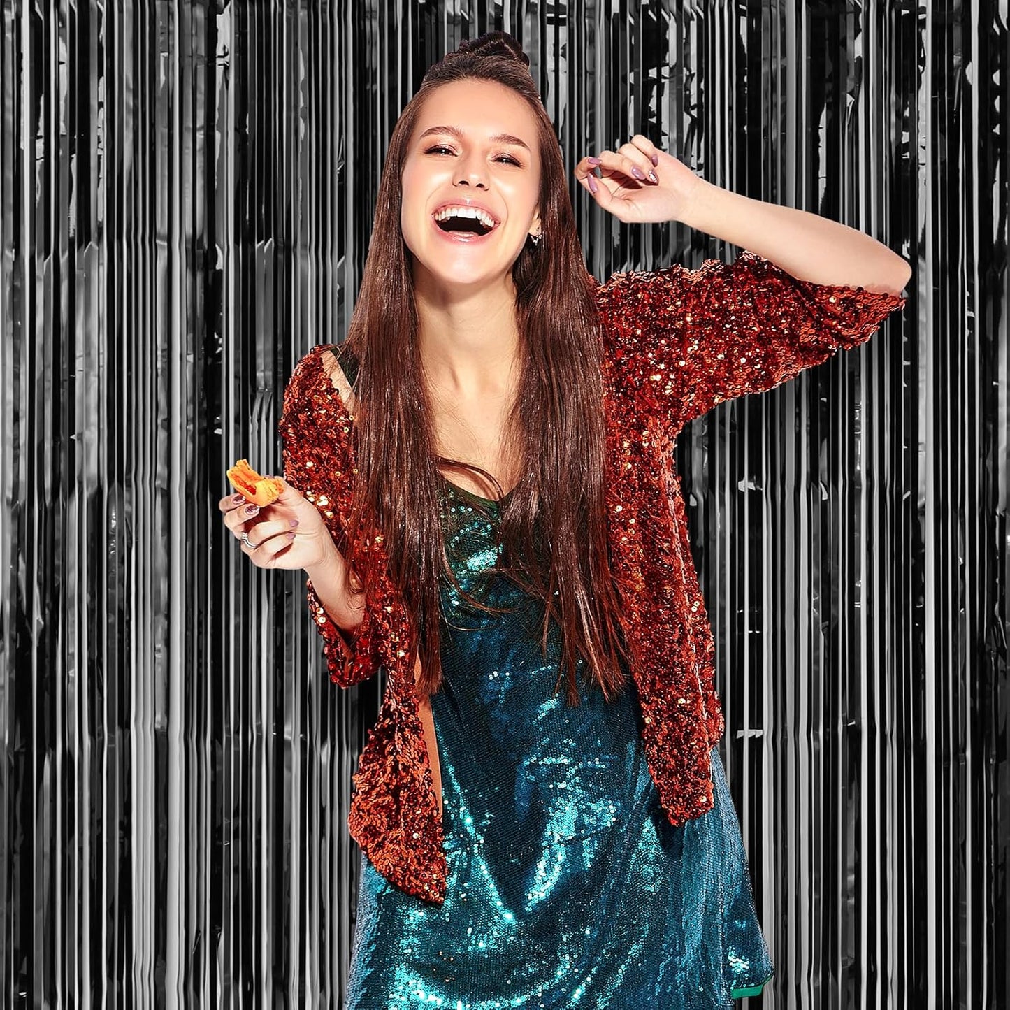 Voircoloria 3 Pack 3.3x8.2 Feet Gold Foil Fringe Backdrop Curtains, Tinsel Streamers, Fringe Backdrop for 2025 New Years Eve, Graduation, Birthday, Baby Shower, Gender Reveal, Disco Party - Colors B