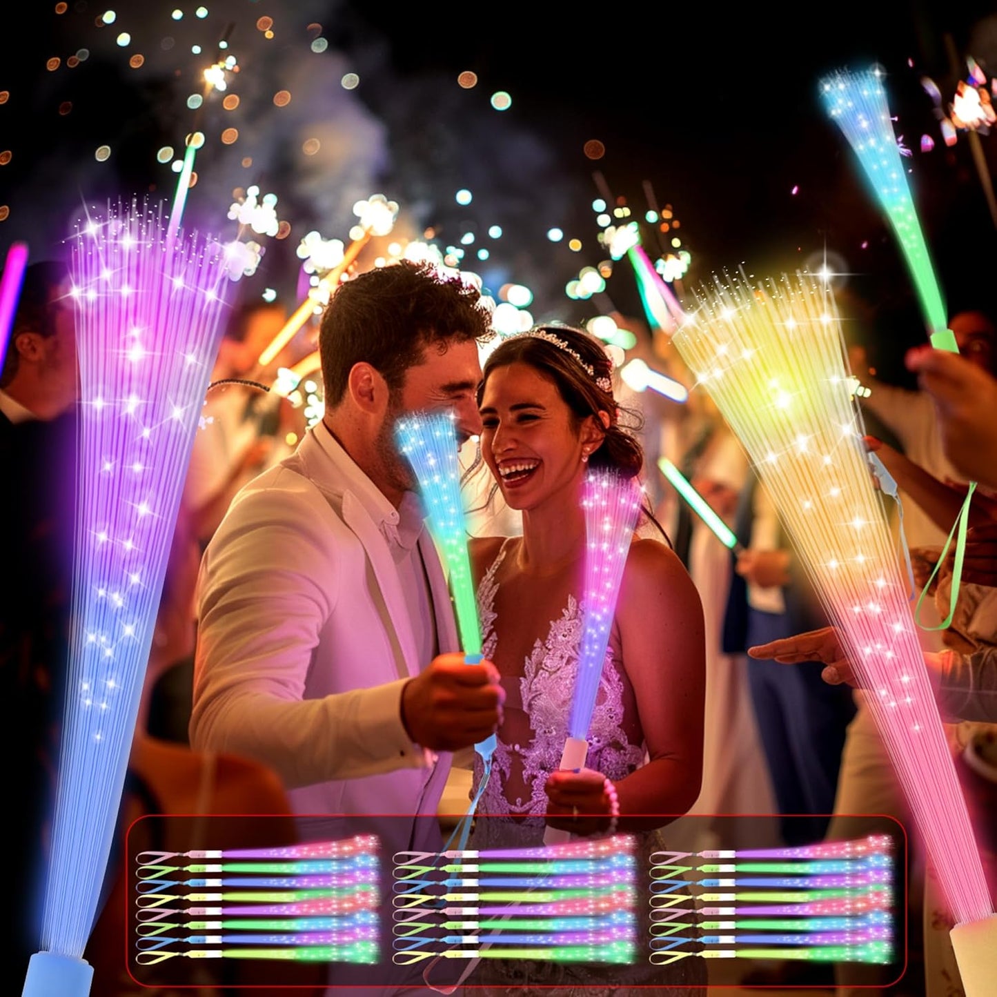 24 PCS Fiber Optic Wand,Glow Fiber Optic Wands,Glow in The Dark Party,Glow Wands led Light up Party Favors for Wedding,neon Party,New Year Party Favors,Halloween,Christmas,Bar DJ