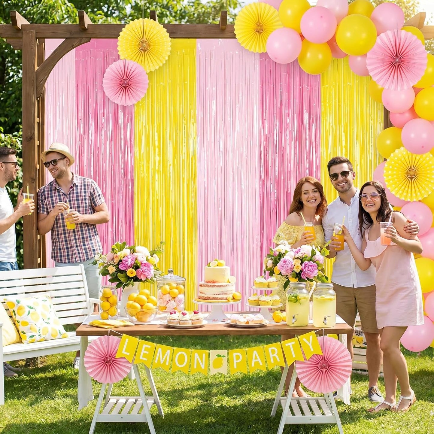 Frienda 4Pcs Sunset Party Decorations 6.6Ft Fringe Curtains Party Decorations Pink and Orange Backdrop Curtains for Sunset Autumn Thanksgiving Bridal Wedding Graduation Backdrop Decor
