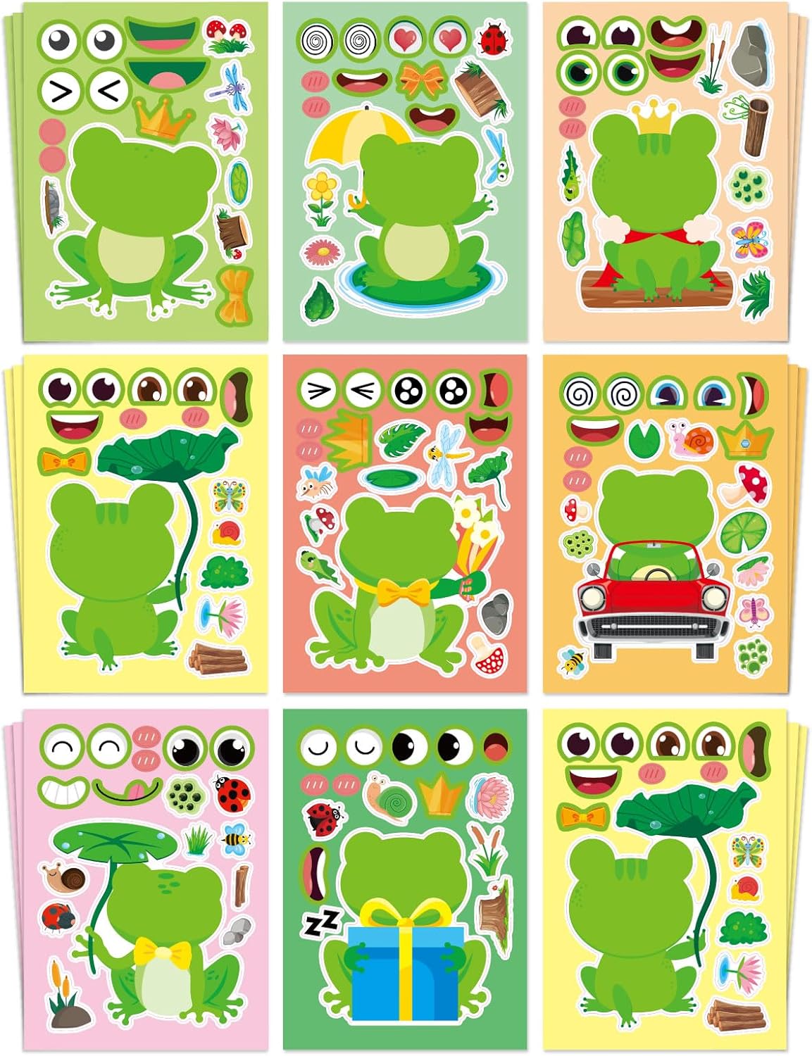 Aowplc 36 Pcs Make-A-Face Sticker Sheets Kids Party Favors Mix and Match Stickers with Dinosaurs, Mermaids, Unicorns, Horses, Farm & Sea Animals for Parties, Birthdays, Classroom Activities & Crafts