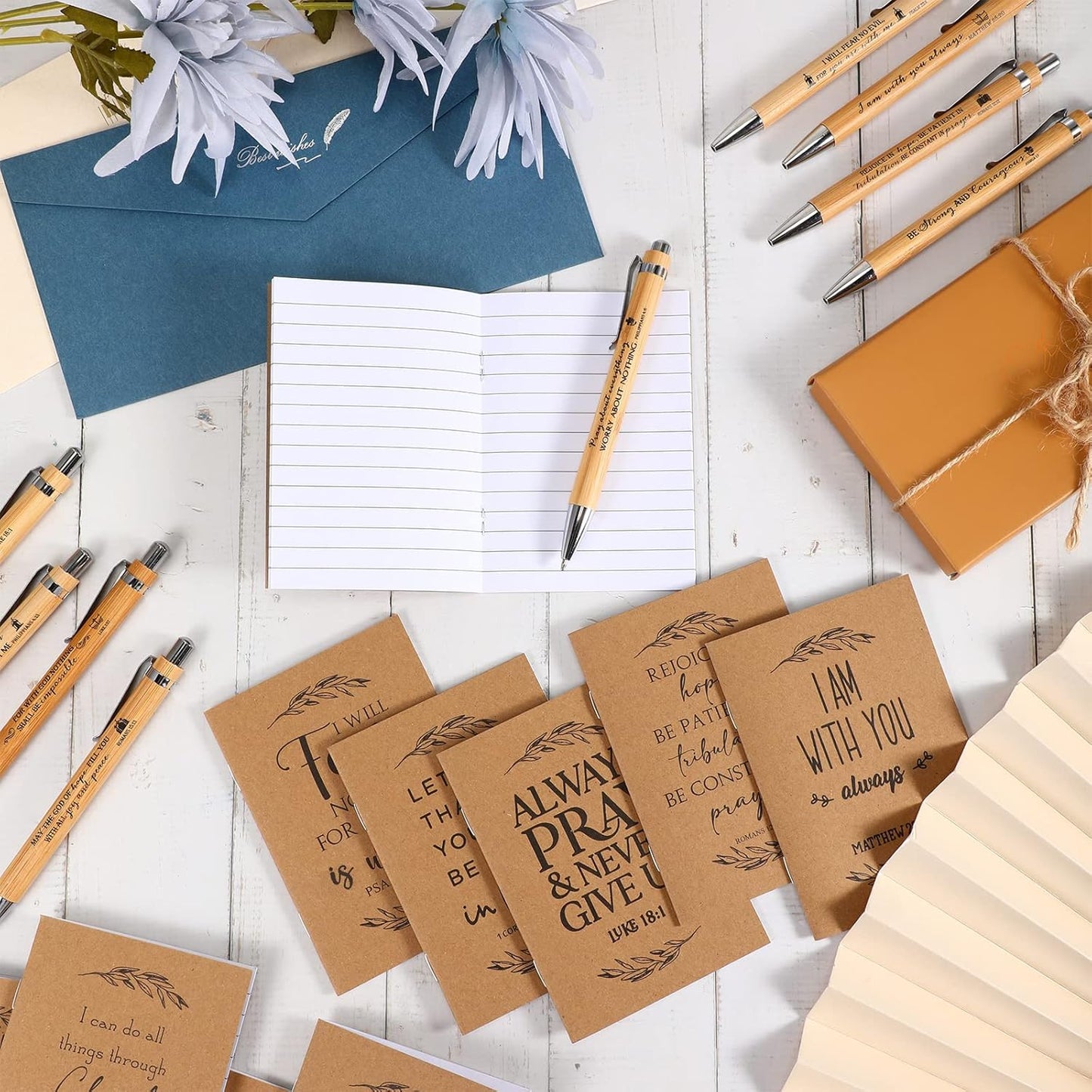 Fuutreo 40 Pcs Father's Day Christian Gift Bible Verse Prayer Journals Bible Pens Inspirational Religious Notebook Mini Scripture Pocket Notepad for Church Pastor Men Women Sunday School Graduation
