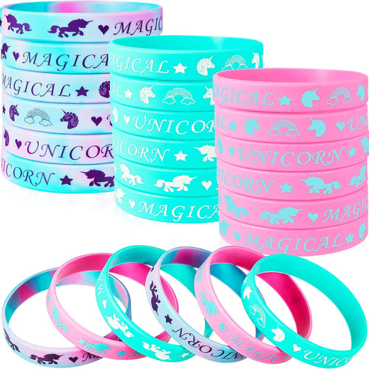 BBTO 30 Pieces Magical Unicorn Silicone Wristbands Animals Parties Bracelets Vibrant Rainbow Wristbands for Magic Unicorn Themed Parties