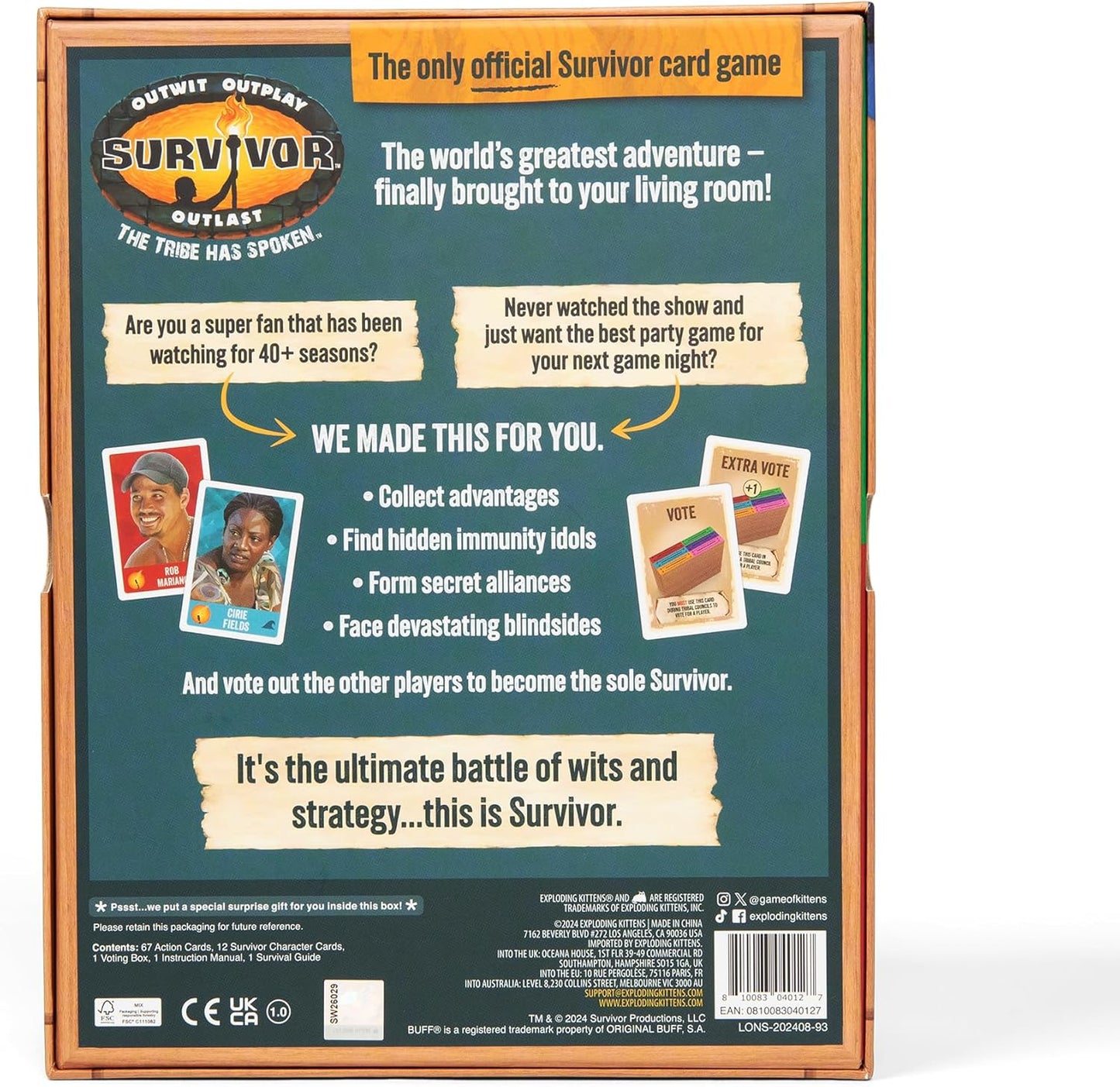 Exploding Kittens Survivor: The Tribe Has Spoken 3-6 Players - Ages 8+ - 30 Minutes to Play - Official Card Game for Survivor Fans - Family Game Night, Card Game