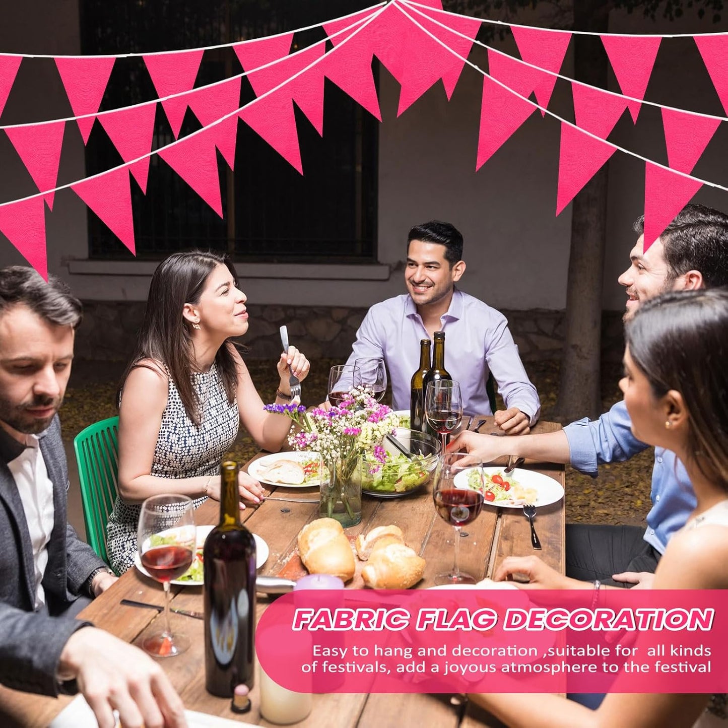 Hahafelt 100 Feet Pennant Banners Flags 75 Solid String Triangle Flags for Grand Opening, Carnival Theme Birthday Party Decoration Outdoor Events Classroom Decoration(Pink)