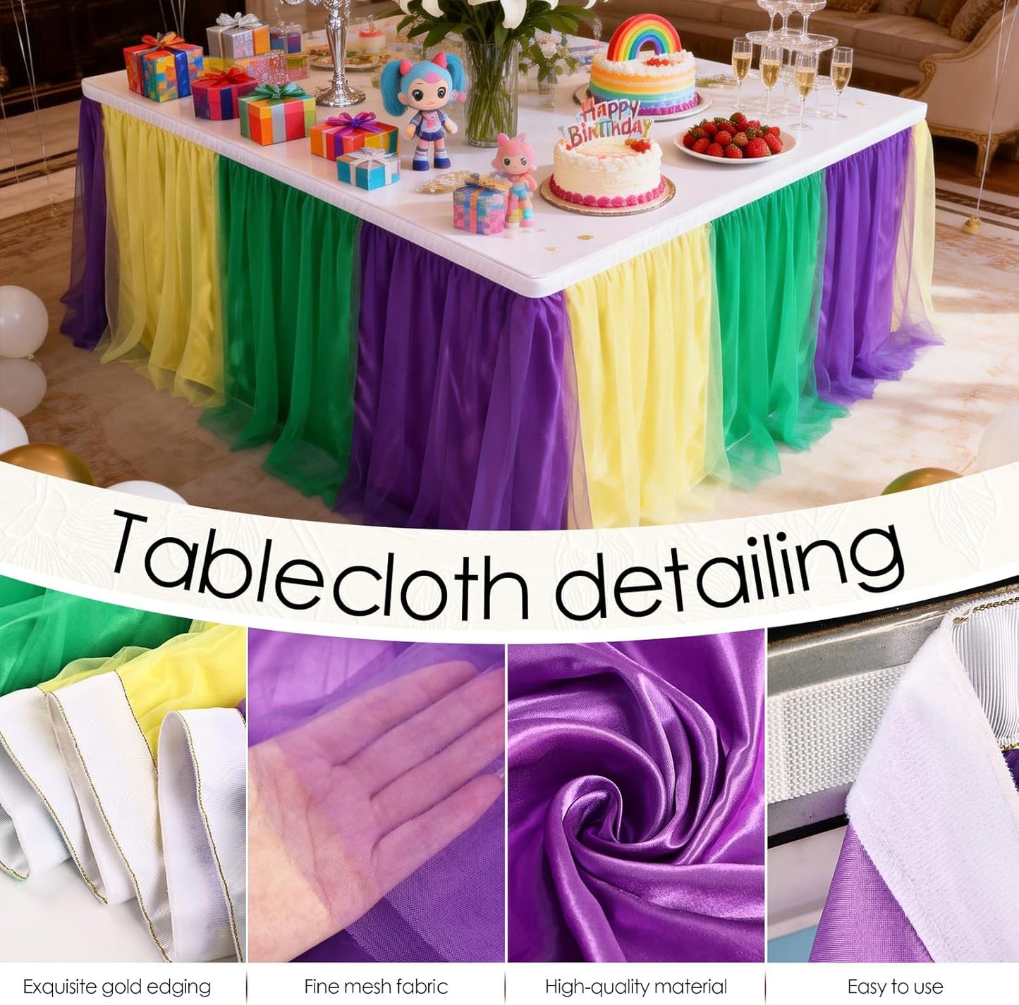 THARAHT Tulle Table Skirt 6FT 180CM Long for Rectangle Tables Round Tables Ruffle Desk Skirt for Princess Girls Birthday Party Cake Dessert Decorations Table Skirt
