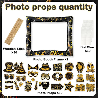 Hawaiian Photo Booth Props & Inflatable Frame, 30Pcs Luau Photobooth Props with Large Inflatable Inflatable Selfie Picture Frame for Summer Tropical Aloha Luau Party Selfie Supplies