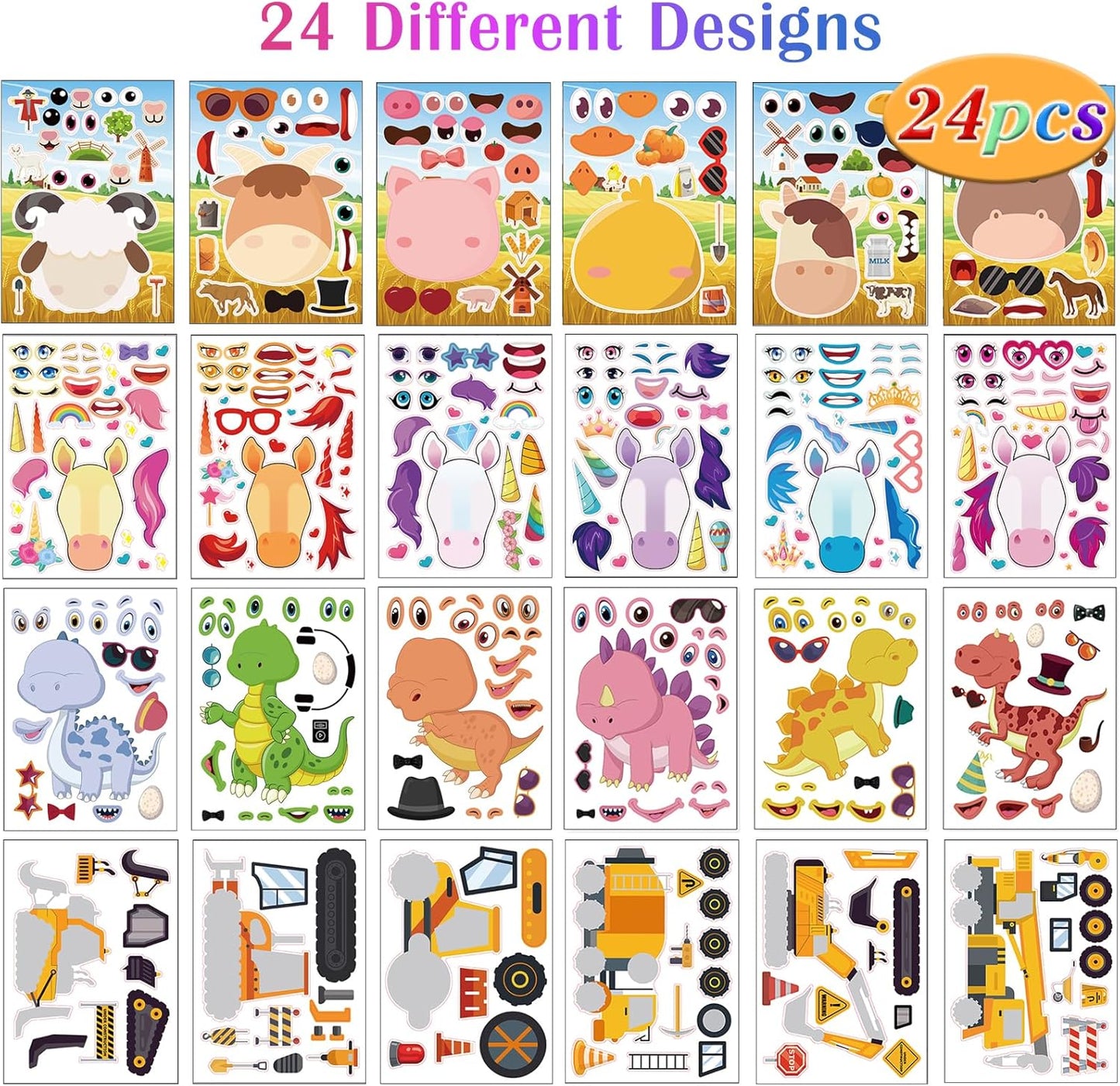 24 Sheets Cupcake Make a Face Sticker Sheets for Kids Todders Activities, Make Your Own Stickers for Kids Birthday Party Favor Supplies Craft