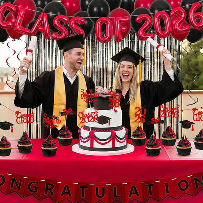 24 Pcs Graduation Cupcake Toppers 2026 - Congrats Grad Decorations Class of 2026, Pre-Assembled Black Gold Grad Cake Topper Centerpieces for Graduation Party Decoration Supplies Table Decor, 6 Styles