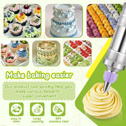 NOVANO Dessert Decorating Syringe Set, Frosting Piping Kit Stainless Steels Cake Decorating Kit with 54 Piping Tips & 9 silicone cupcakes, Cupcake Decorating Kit Piping Bags and Tips Set