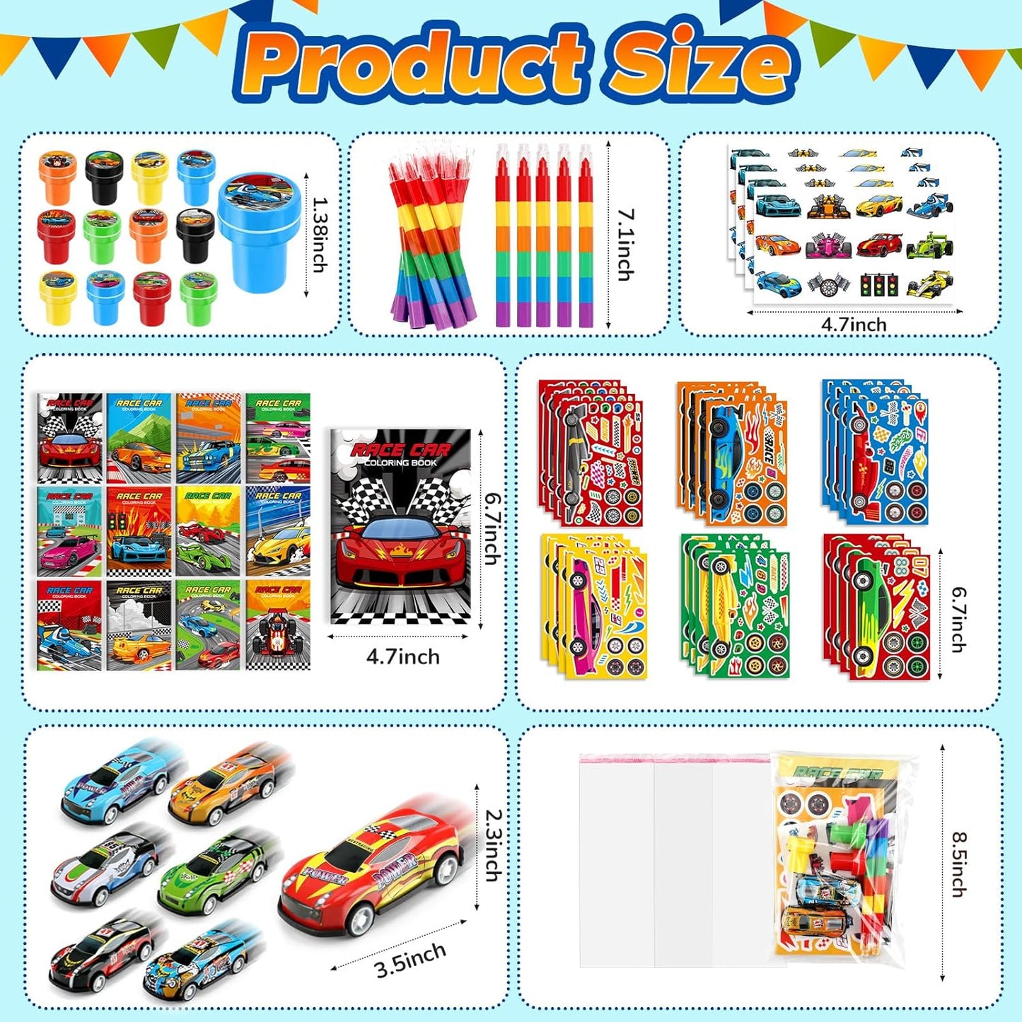 BenLouis 84Pcs Race Car Party Favors Racing Theme Coloring Books Crayons Sticker Set Bulk for Kids Fast Racecar Wheels Birthday Goodie Bag Stuffer Classroom Gifts Rewards Craft Pinata Fillers