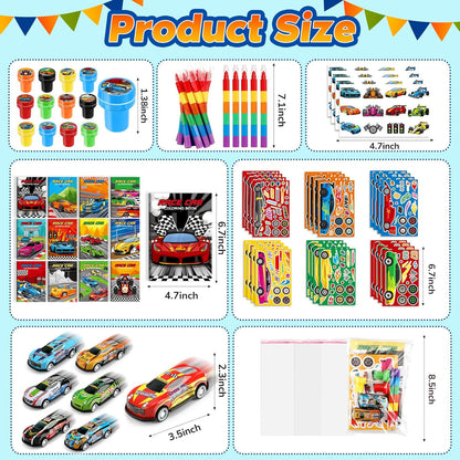 BenLouis 84Pcs Race Car Party Favors Racing Theme Coloring Books Crayons Sticker Set Bulk for Kids Fast Racecar Wheels Birthday Goodie Bag Stuffer Classroom Gifts Rewards Craft Pinata Fillers