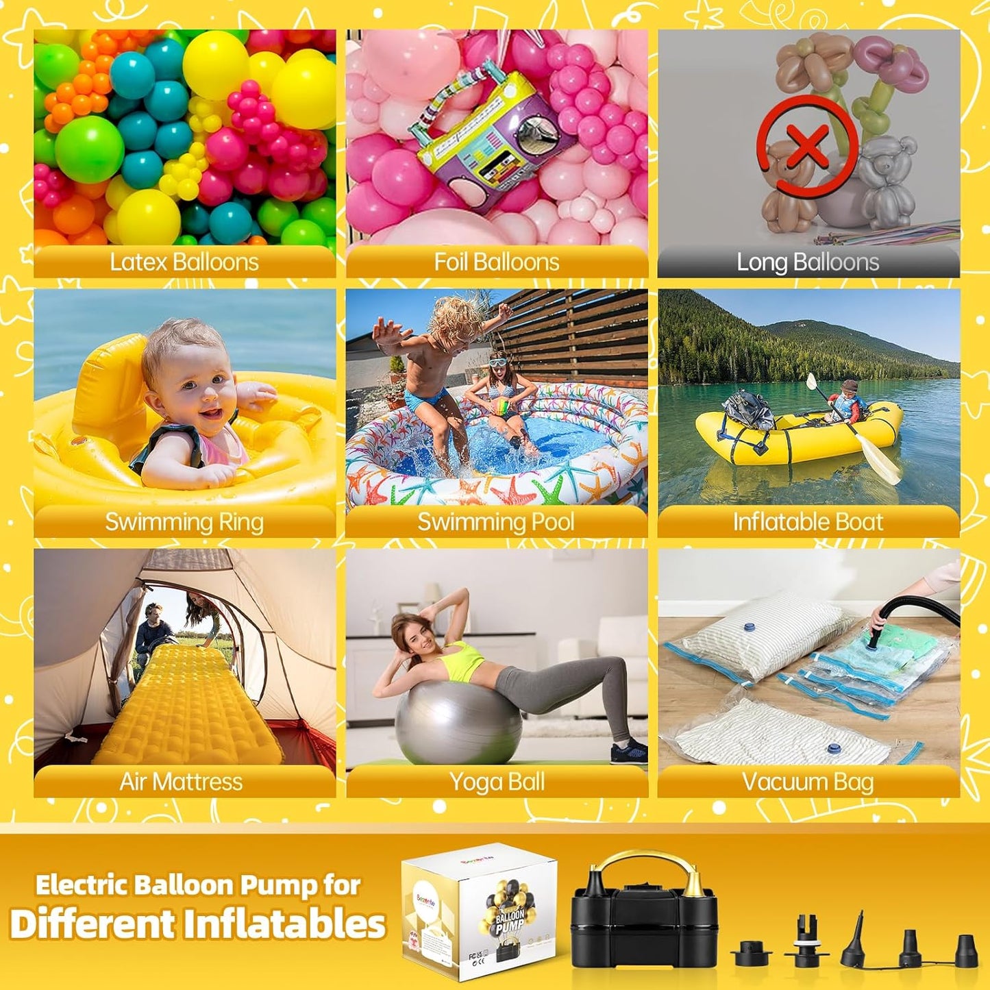 Bezente Balloon Pump Electric, Portable Balloon Inflator Pump Electric Air Pump for Balloons Dual Nozzle Electric Balloon Pump for Birthday Wedding Graduation Party Decorations