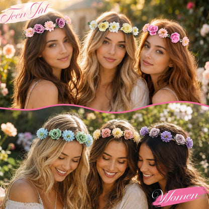 Women Headpieces Collection Accessories - 6 PCS Boho Hair Wreaths, Flower Crowns, Tiaras for , Brides, Bridesmaids, Flower Girls, Weddings