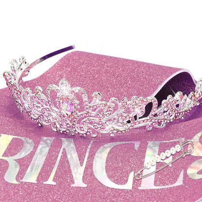 CIEHER Princess Crown and Birthday Sash Set, Pink Tiara for Women, Birthday Decorations for Girls, Gifts