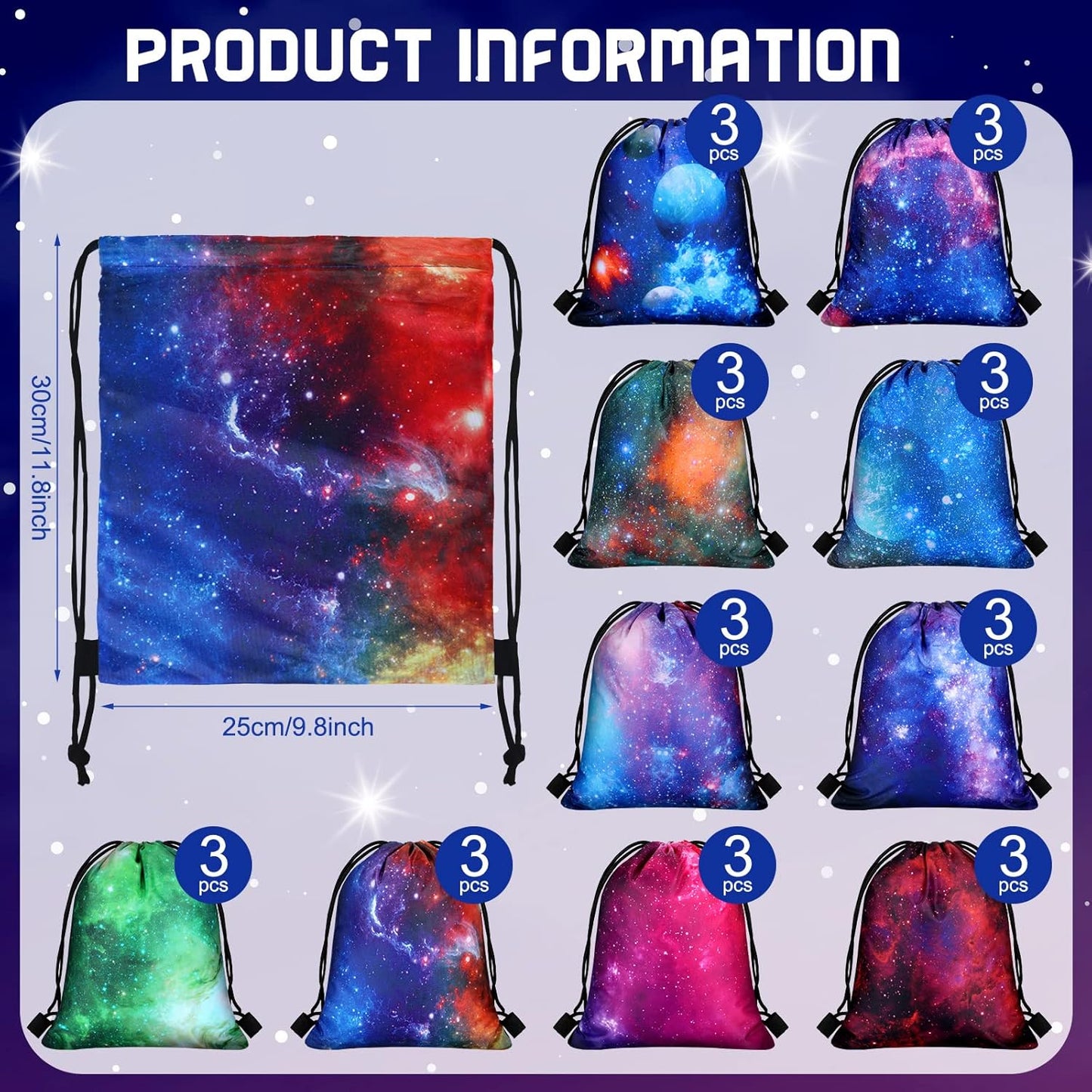 Lothee 30 Pcs Galaxy Party Favor Bags Space Drawstring Bags Starry Night Sky Backpack Galaxy Treat Candy Birthday Party Supplies for Kids Gifts